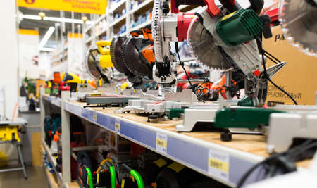 Minsk, Belarus - 12.13.2020. Department of construction electric tools of a various manufacturers.のeditorial素材