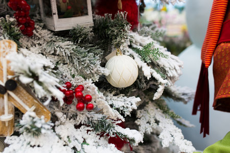 Minsk, Belarus - 13.12.2020. Handmade christmas toys, fir tree santa claus snowman holidayのeditorial素材