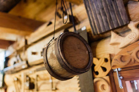 Minsk, Belarus - 01.23.2021. Ancient interior of a rural house in ethnographic park. Old stoveのeditorial素材