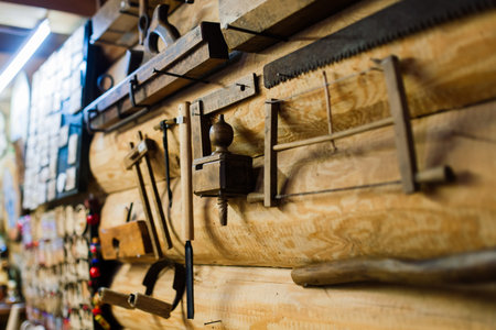 Ancient interior of a rural house in ethnographic park. Old stoveの写真素材