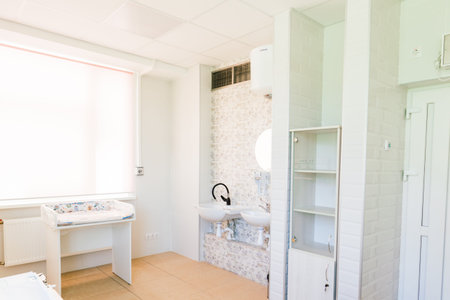 Hospital room with beds, interior of hospital room. Clean and empty room new medical centerの写真素材