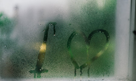 Drown heart on the glass , symbol of love