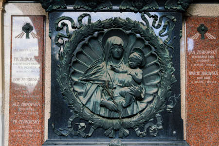 Cemetery statues, a despairing woman statue, crosses, resting place graveyard sculpture, artの写真素材