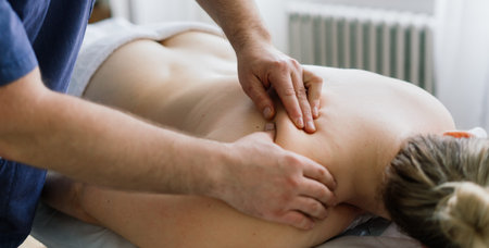 Young fat woman getting massage treatment in a day spa cabinet.