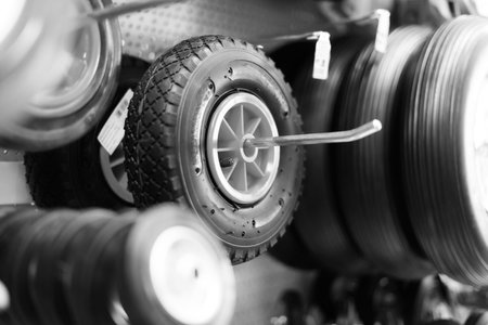 Industrial trolley Swivel Rubber Caster Wheels in store not fixed and break wheel.の写真素材