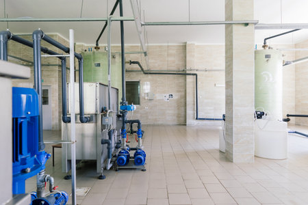 New boiler station, boiler room, engine room. Technical equipment.の写真素材