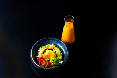 Ceviche, rice with seafood and fish chicharron. Seafood trio.の写真素材