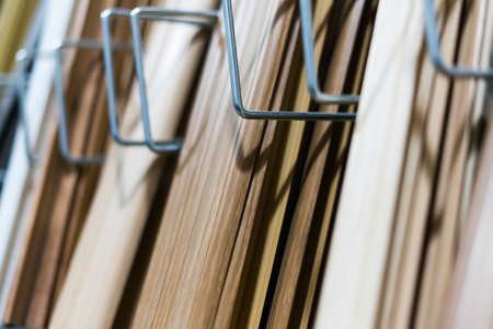 Wooden floor plinth, assortment of baseboard. Production of environmentally friendly materialsの写真素材