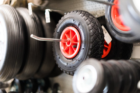 Industrial trolley Swivel Rubber Caster Wheels in store not fixed and break wheel.の写真素材