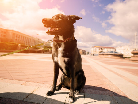 Portrait of animal. Black mongrel dogの写真素材