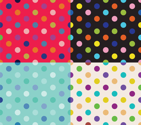 Set of four polka dot patterns. Seamless. Retro fabric ornaments. Vector format.のイラスト素材