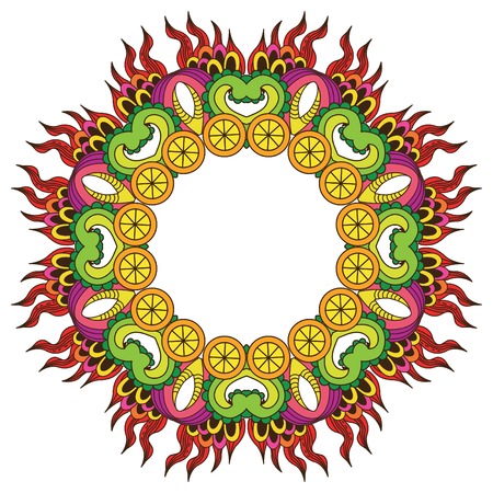 Vector illustration of mandala design in white. Concept image for card, yoga studio, meditation, spirituality, Indian, Arabic or Thai cuisine restaurants ads, tattoo salonのイラスト素材