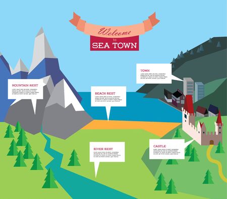 Resort Tourism infographic. Travel vector illustration with notes. Good for resort presentation.のイラスト素材