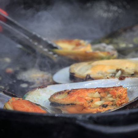 Appetizing fried misters lie on a frying panの写真素材