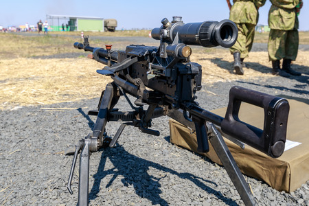 KADAMOVSKIY TRAINING GROUND, ROSTOV REGION, RUSSIA, 26 AUGUST 2017: International military technical forum ARMY-2017. Soviet heavy-caliber machine gun NSV Utesのeditorial素材