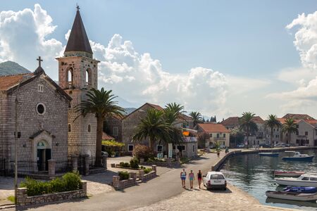 DONJA LASTVA, TIVAT, MONTENEGRO, AUGUST 06, 2014: The Catholic St. Shoe of the Boka Kotorska bayのeditorial素材