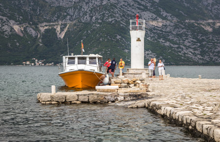 PERAST, MONTENEGRO, AUGUST 06, 2014: Small boat at Boka Kotorska bay