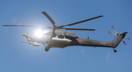 KADAMOVSKIY TRAINING GROUND, ROSTOV REGION, RUSSIA, AUGUST 26, 2018: International military technical forum ARMY-2018. Attack helicopter Mi-28N military training groundのeditorial素材