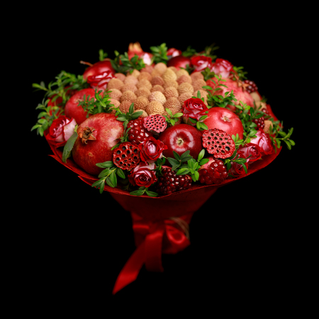 Unique homemade edible bouquet isolated on blackの写真素材