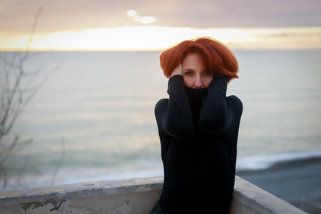 Portrait of a woman with red hairの写真素材