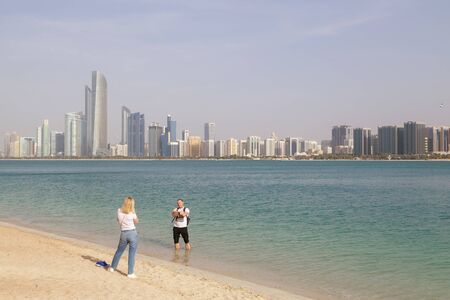 ABU DHABI, UAE, JANUARY 10, 2019: Tourists are on the bayのeditorial素材