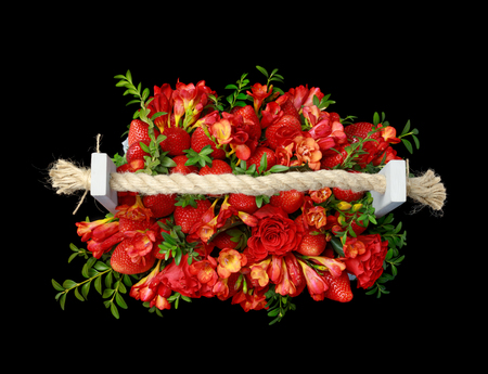 Unique handmade gift made up of ripe strawberriesの写真素材