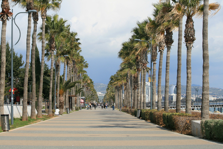 Limassol, Cyprus, February 22nd, 2019: Molos promenade with walking peopleのeditorial素材
