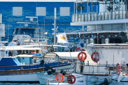 Limassol, Cyprus, June 19th, 2020: Yachts and boats moored at Limassol Old Port on sunny summer day