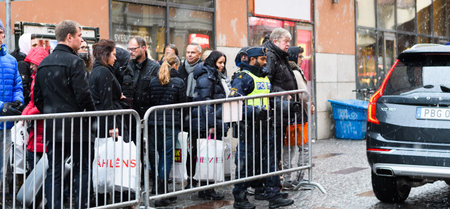 Stockholm, Sweden - December 10, 2016: Swedish police  closes gate to Stockholm Concert Hall,...