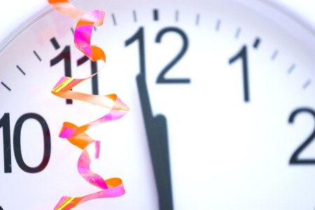 Clock shows a couple of minutes until the start of the New Year, Happy New Year, photographyの写真素材