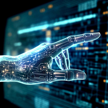 Artificial intelligence. AI research of robot and cyborg development. Digital data mining and machine learning technology design.の素材