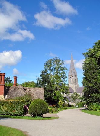 countryside in Ireland, a cottage and a churchの写真素材