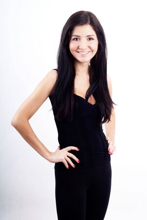 cute and sexy brunette girl wearing black clothesの写真素材