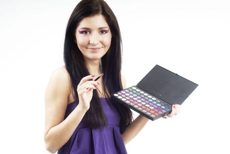 a nice woman holding an eyeshadow setの写真素材