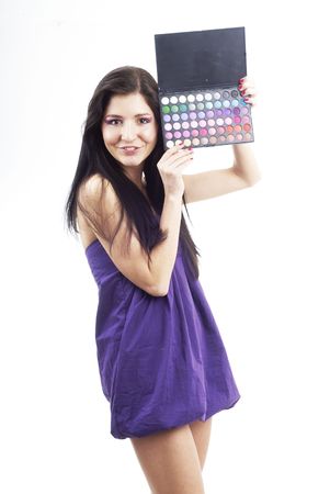 a nice woman holding an eyeshadow setの写真素材
