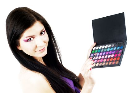a nice woman holding an eyeshadow setの写真素材