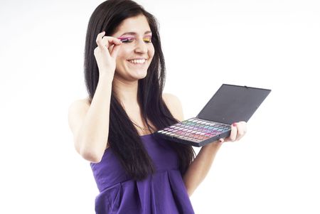 a nice woman holding an eyeshadow setの写真素材