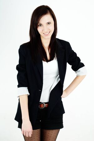 Studio shot of a brunette womanの写真素材