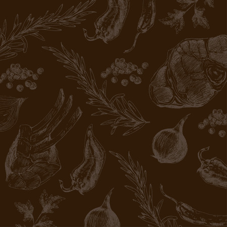 vector meat steak sketch drawing designer templates. food hand-drawn backdrop for corporate identityのイラスト素材