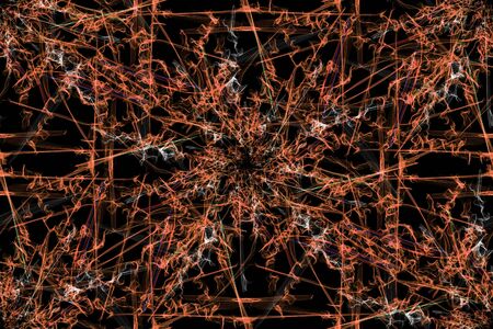 Swirls of fractal lines on black backround. Creative digital art. Silk symmetry seamless pattern series.の写真素材