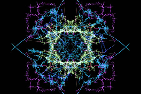 Bright abstract lighting mandala. Silk symmetry series.