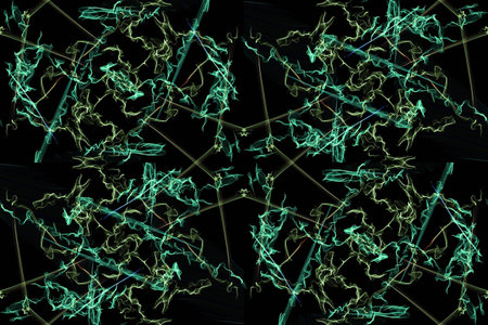 Swirls of fractal lines on black backround. Creative digital art. Silk symmetry seamless pattern...