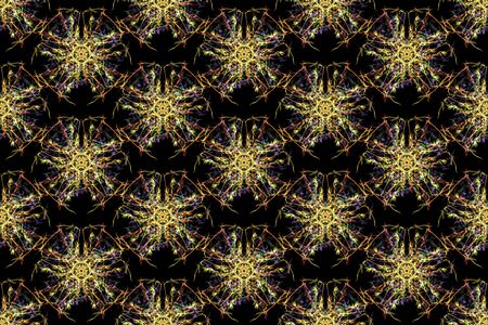 Swirls of fractal lines on black backround. Creative digital art. Silk symmetry seamless pattern...