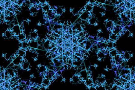 Swirls of fractal lines on black backround. Creative digital art. Silk symmetry seamless pattern...