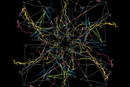 Colorful neon abstract symmetrical lights. Silk symmetry series.