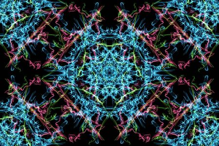 Swirls of fractal lines on black backround. Creative digital art. Silk symmetry seamless pattern...