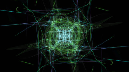 Colorful neon abstract symmetrical lights. Silk symmetry series.の写真素材