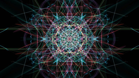 Abstract background - Neon light star. Silk symmetry series.