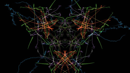 Colorful neon abstract symmetrical lights. Silk symmetry series.