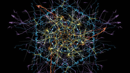 Abstract background - Neon light star. Silk symmetry series.